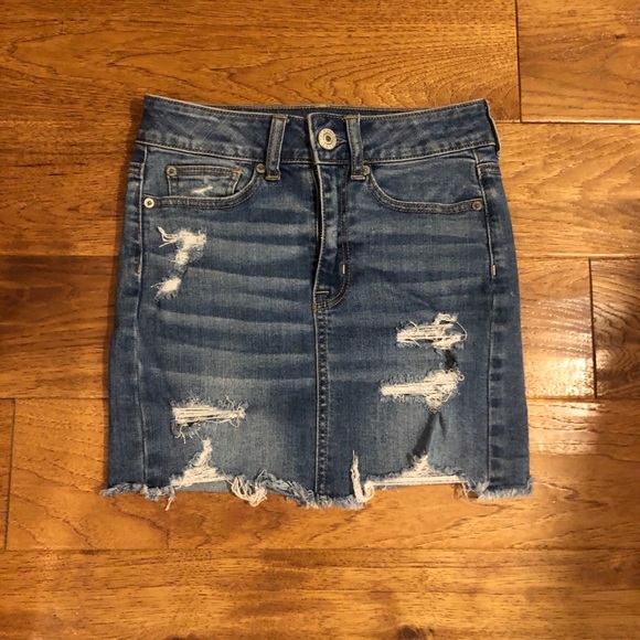 Lightly Distressed Denim Skirt - Picture 1 of 3